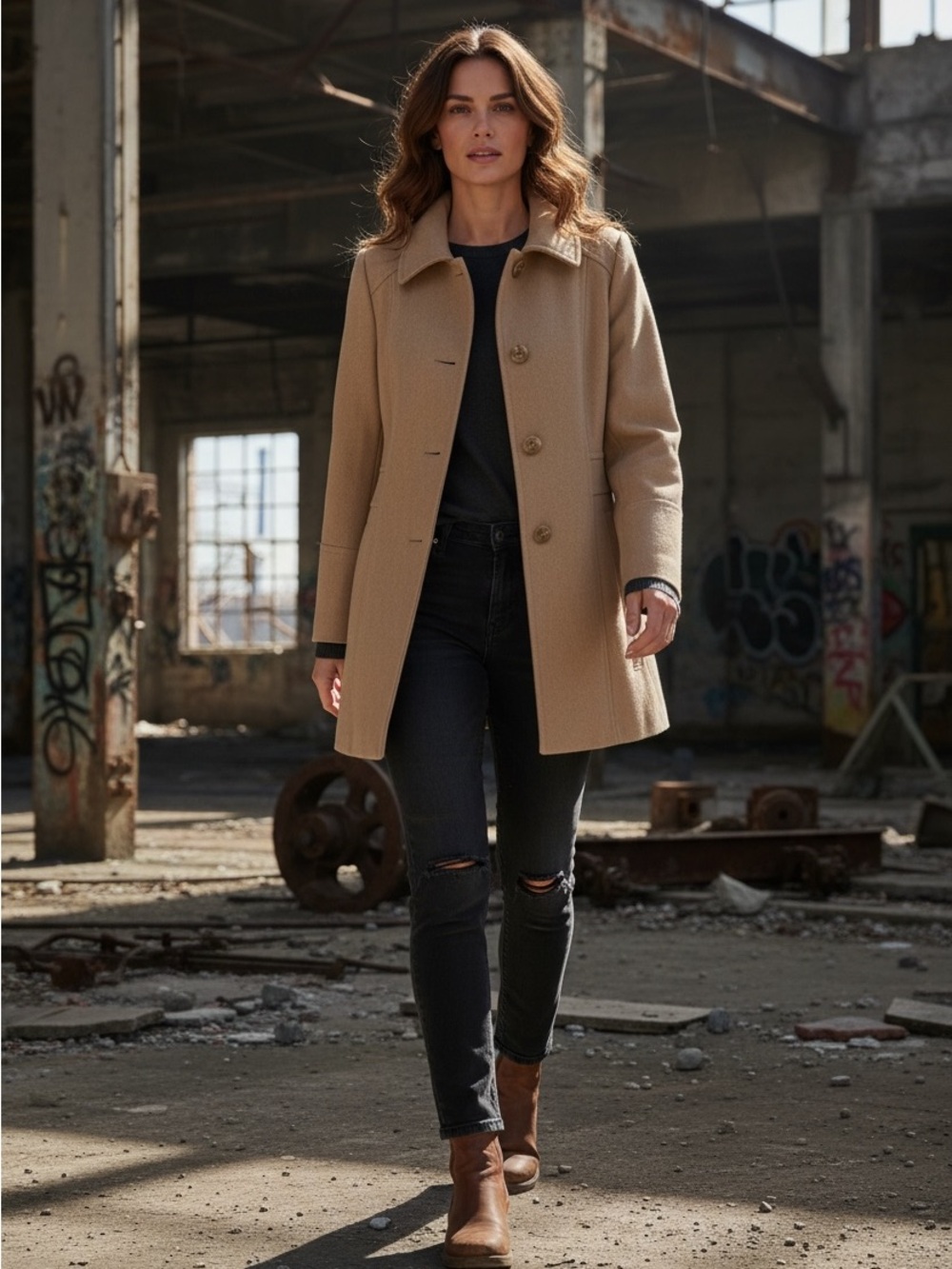 London Fog Women’s Classic Single-Breasted Wool Blend pea Coat - Camel